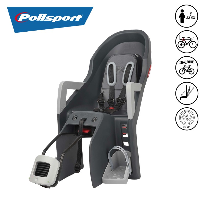 Siège Bébé Vélo Polisport Guppy Maxi+ - Design Primé, Sangles Réglables Et Douces - Compatible Avec La Plupart Des Vélos - Taille Unique, Couleur Crème/gris - Pour Enfant Jusqu'à 22 Kg