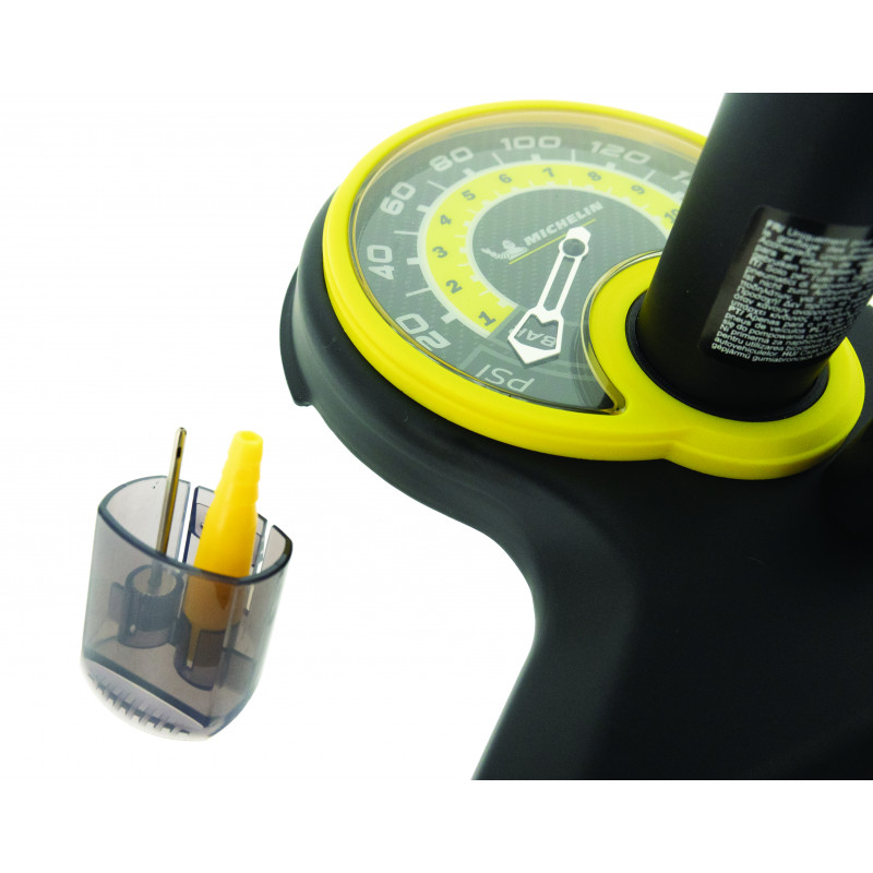 Pompe à pied jaune avec manomètre / manomètre - 8 bar