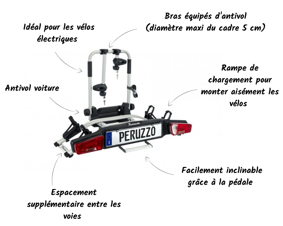 Porte-vélos sur attelage pour vélos électriques (VAE) Peruzzo Zephyr 3