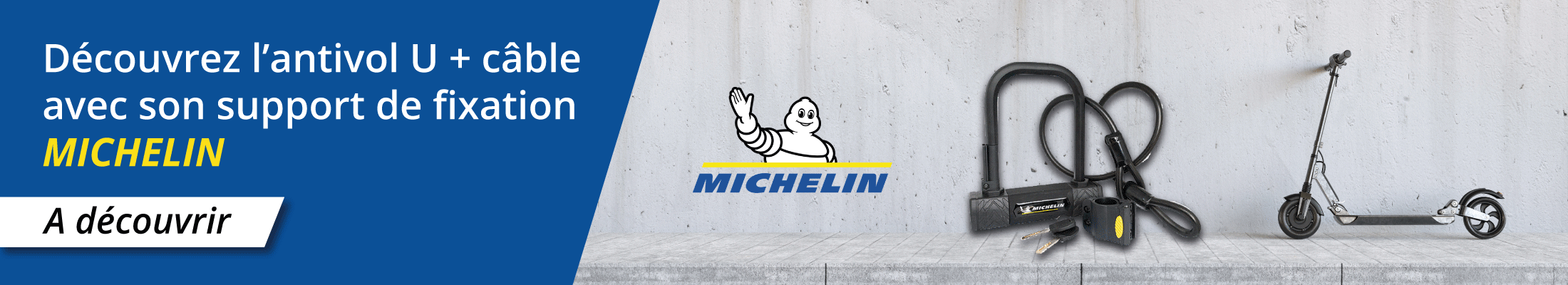 Découvrez l'antivol U + câble avec son support de fixation MICHELIN