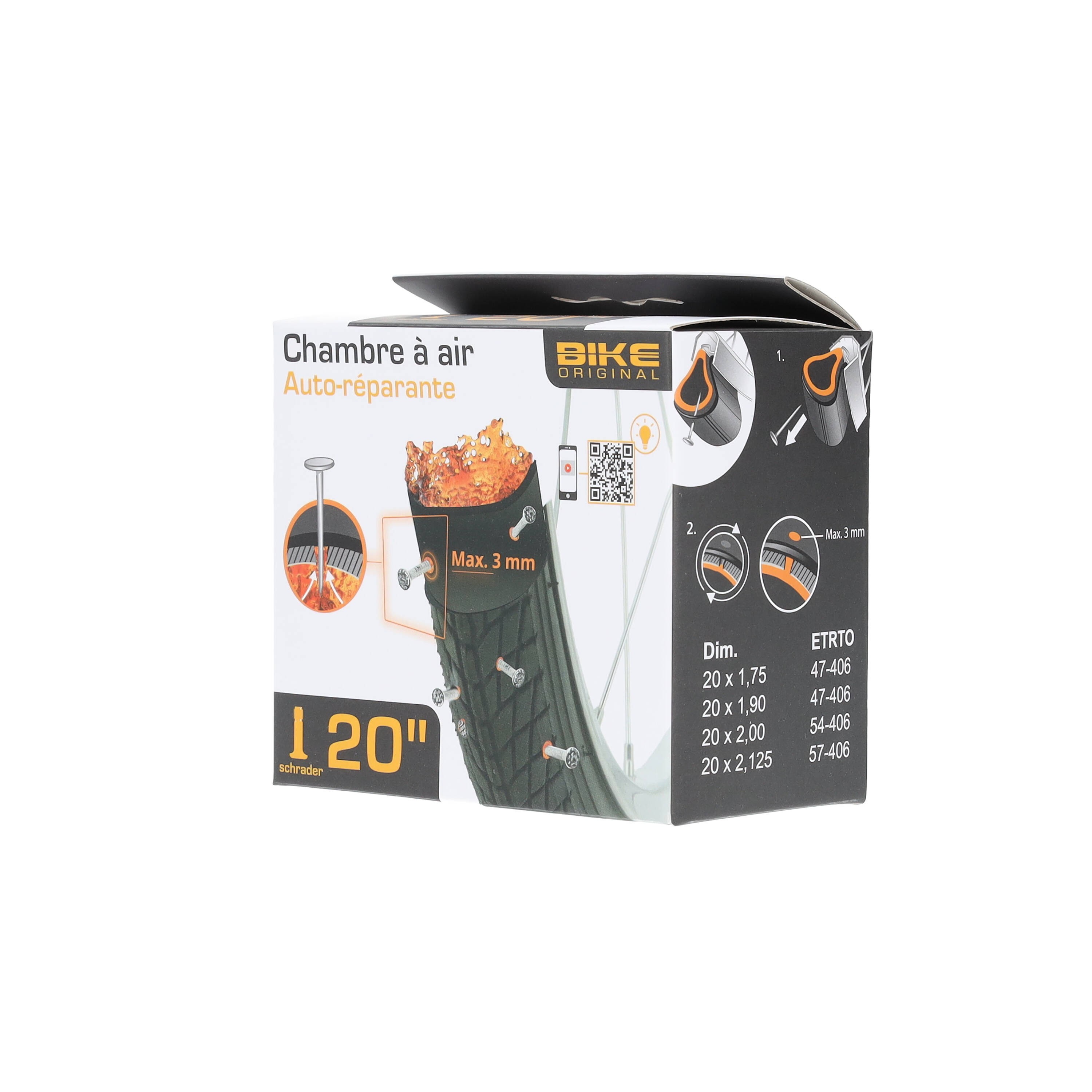 Bike Original CHAMBRE A AIR AUTO-RÉPARANTE 20'' X1,75/2,125 – 47/57-406 SV