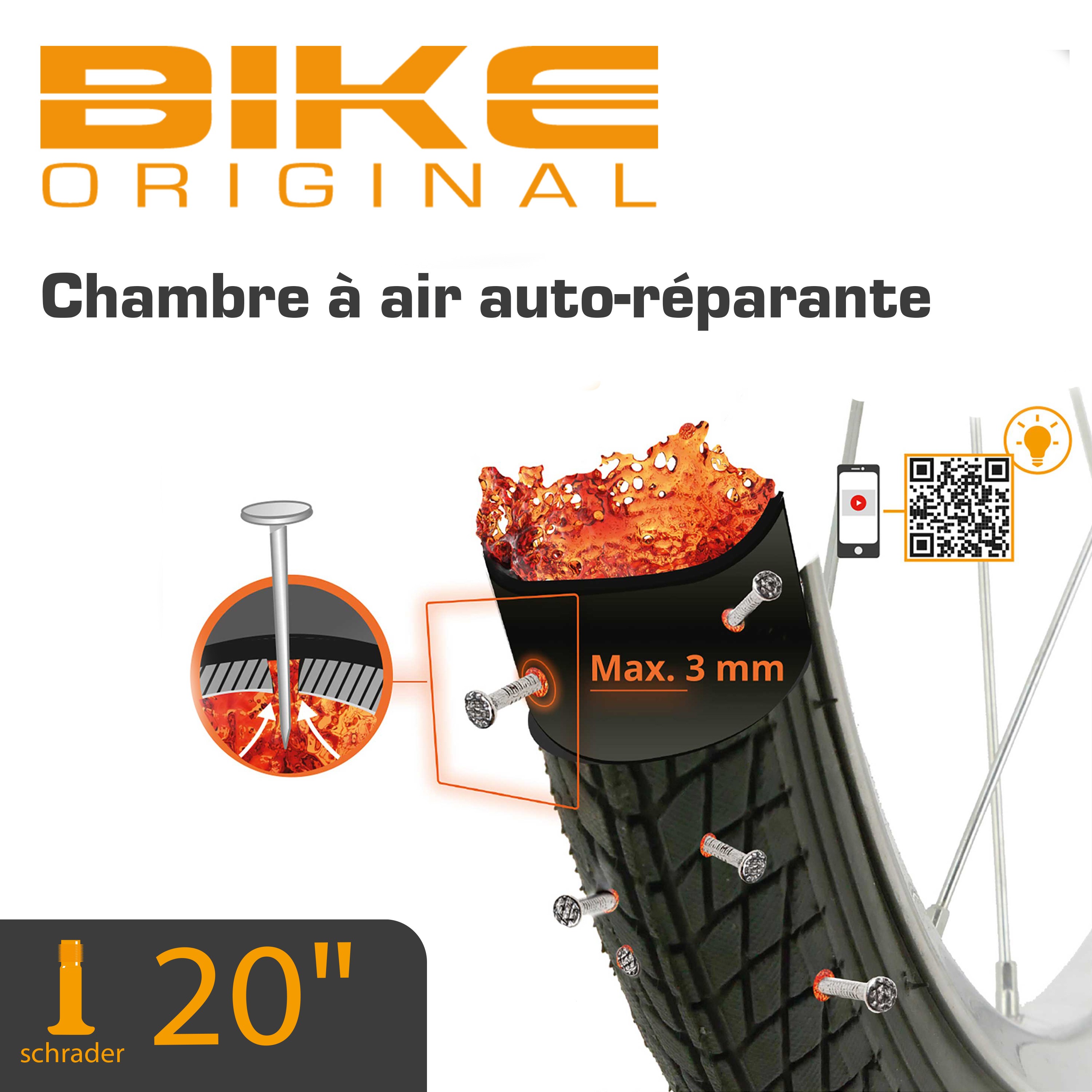 Bike Original CHAMBRE A AIR AUTO-RÉPARANTE 20'' X1,75/2,125 – 47/57-406 SV