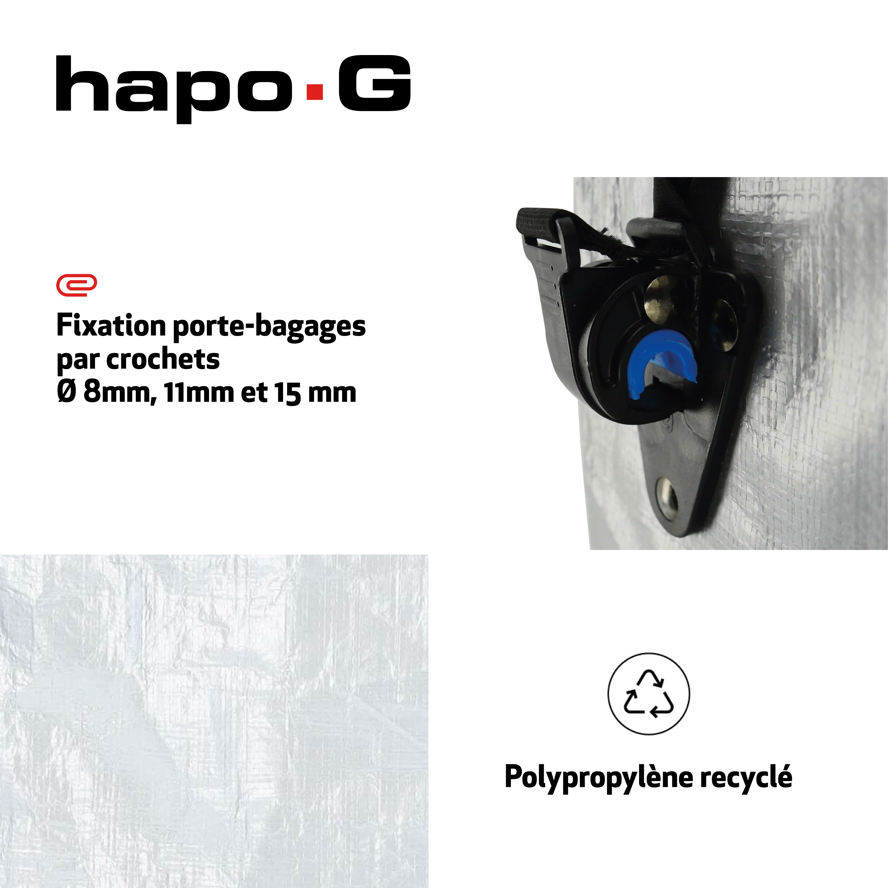 Hapo G SACOCHE ARRIERE PP RECYCLE FIXATION PORTE-BAGAGES - GRIS