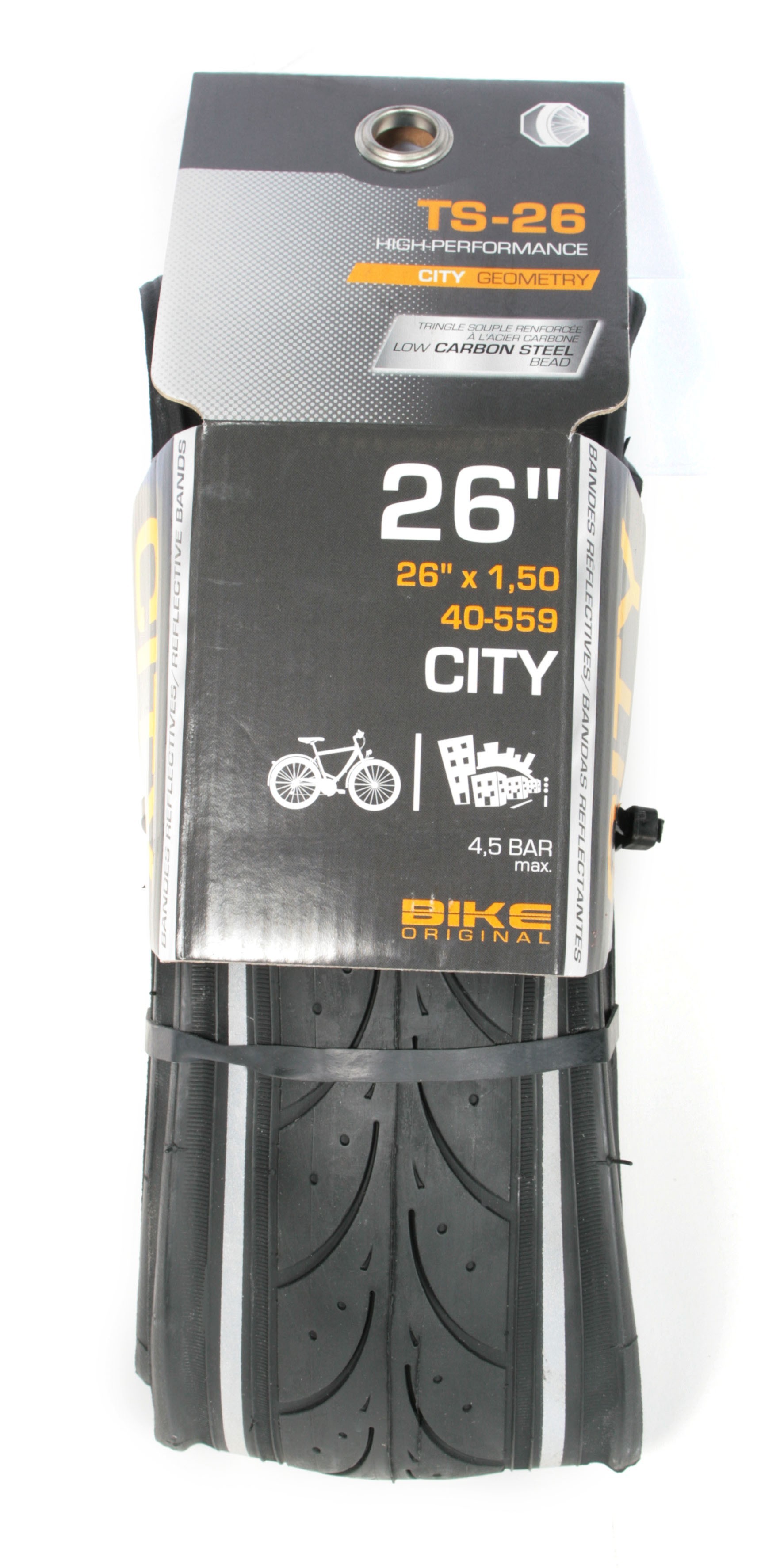 Bike Original Pneu city 26X1,50 slick bandes reflectives tringles souple