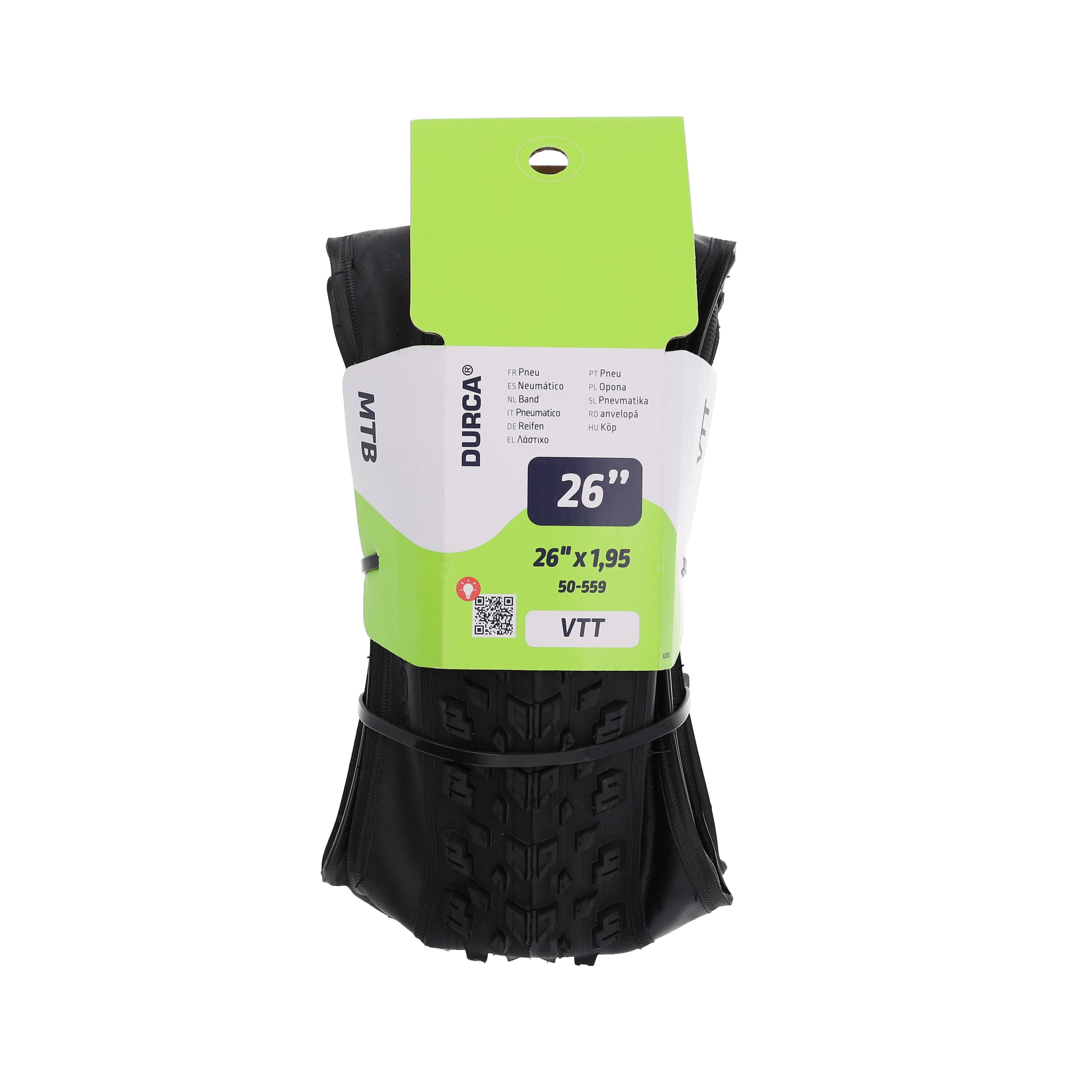 Paire De Pneus VTT 26 Pouces LAMPA - 26 X 1,95 - Noir / Flanc Gum Wall - Neufs