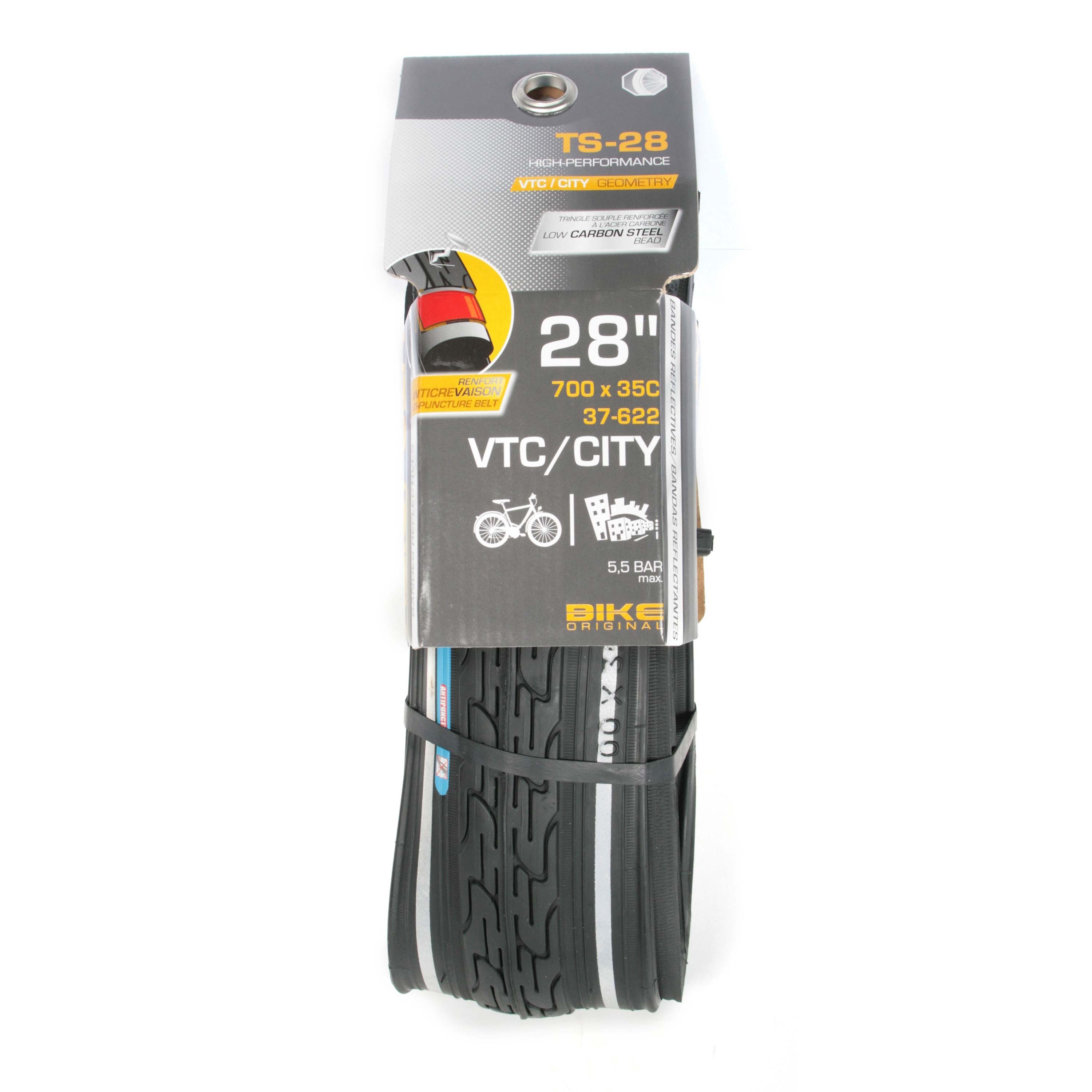 Bike Original Pneu VTC 700X35C reflectives anti-crevaison tringles souples