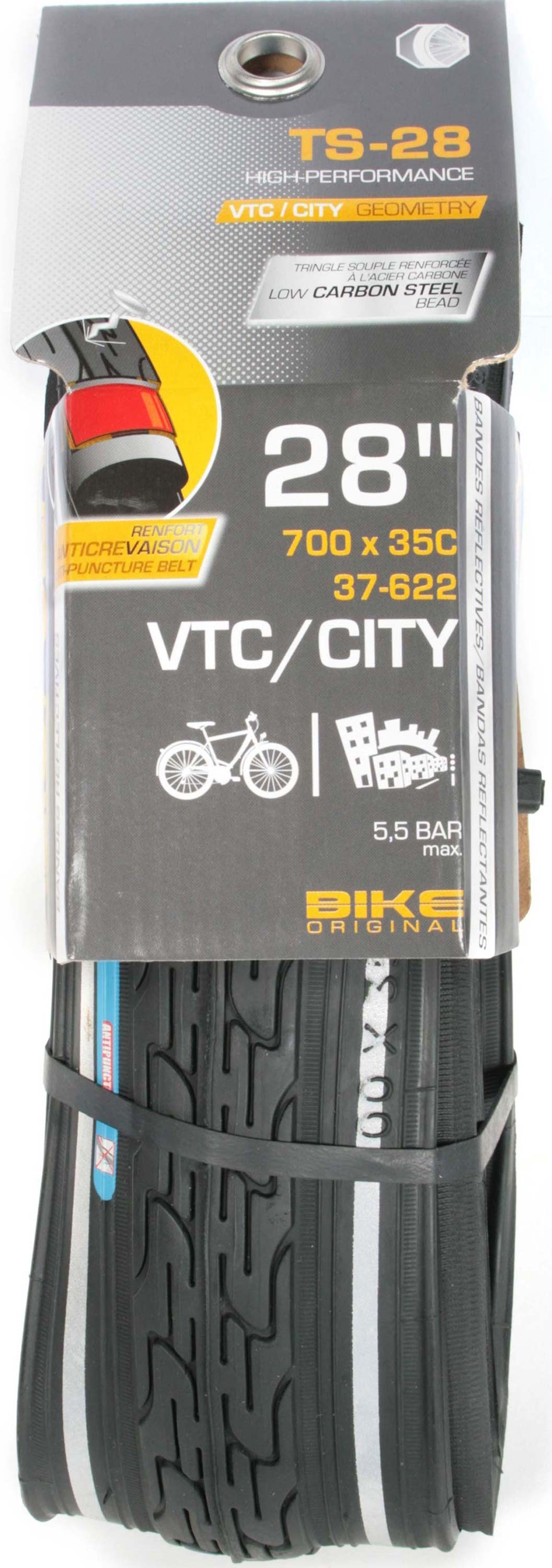Bike Original Pneu VTC 700X35C reflectives anti-crevaison tringles souples
