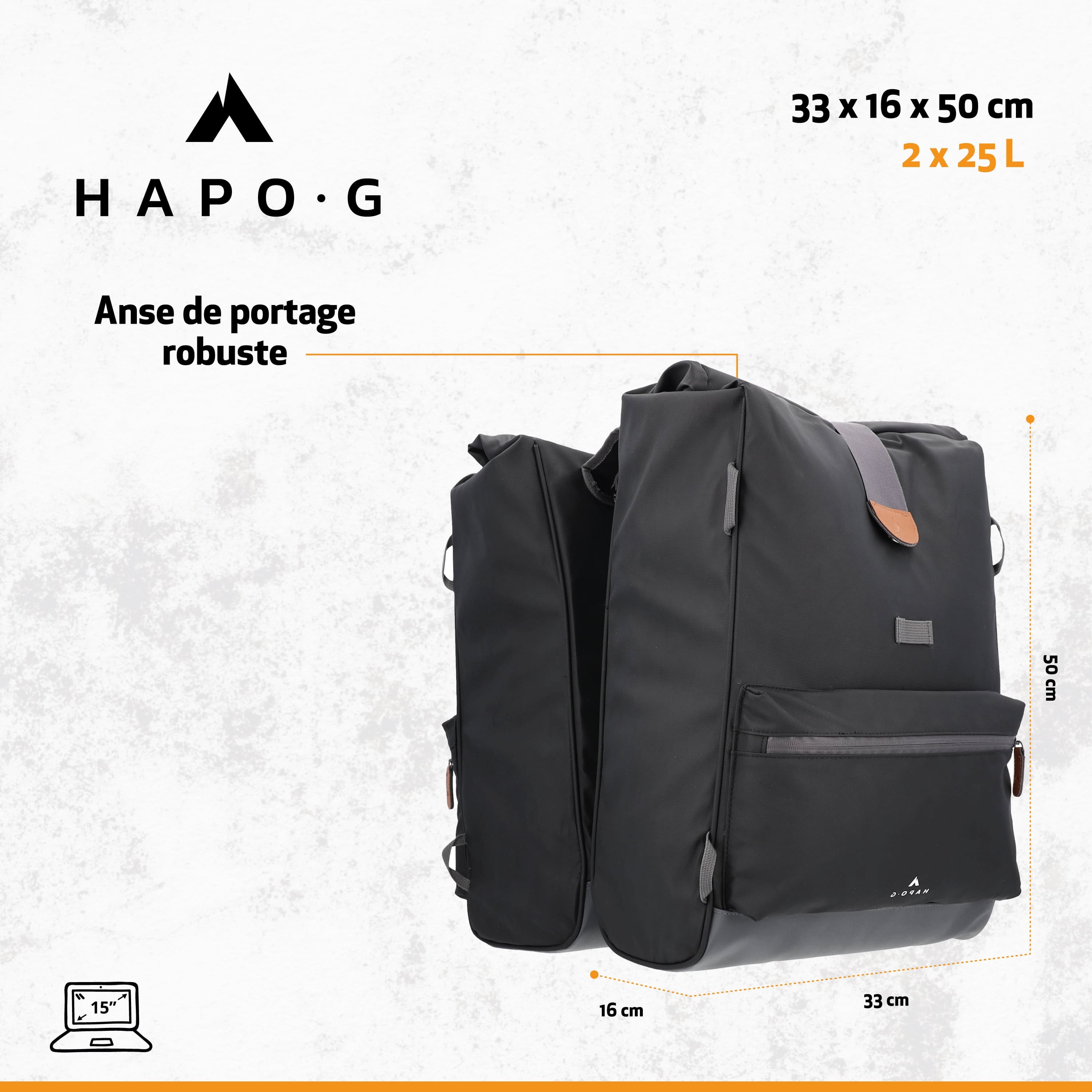 Hapo G Sacoche double 2x13,5 l - 2024 au meilleur prix avec Vélo Station