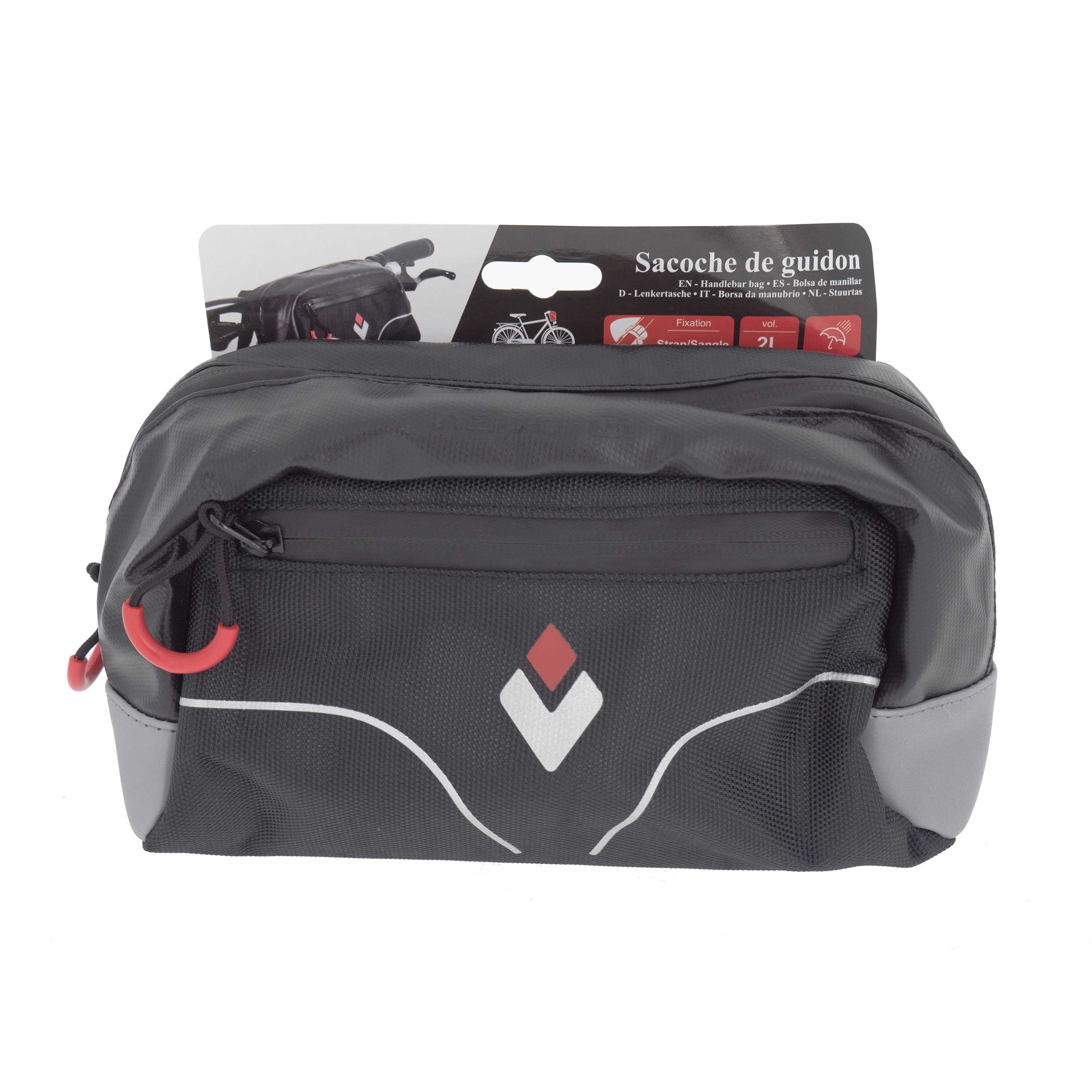 Sacoche De Guidon Vélo 2L Hapo-G | Fixation Sangles, 2 Poches Zippées, Bandes Réfléchissantes | Imperméable