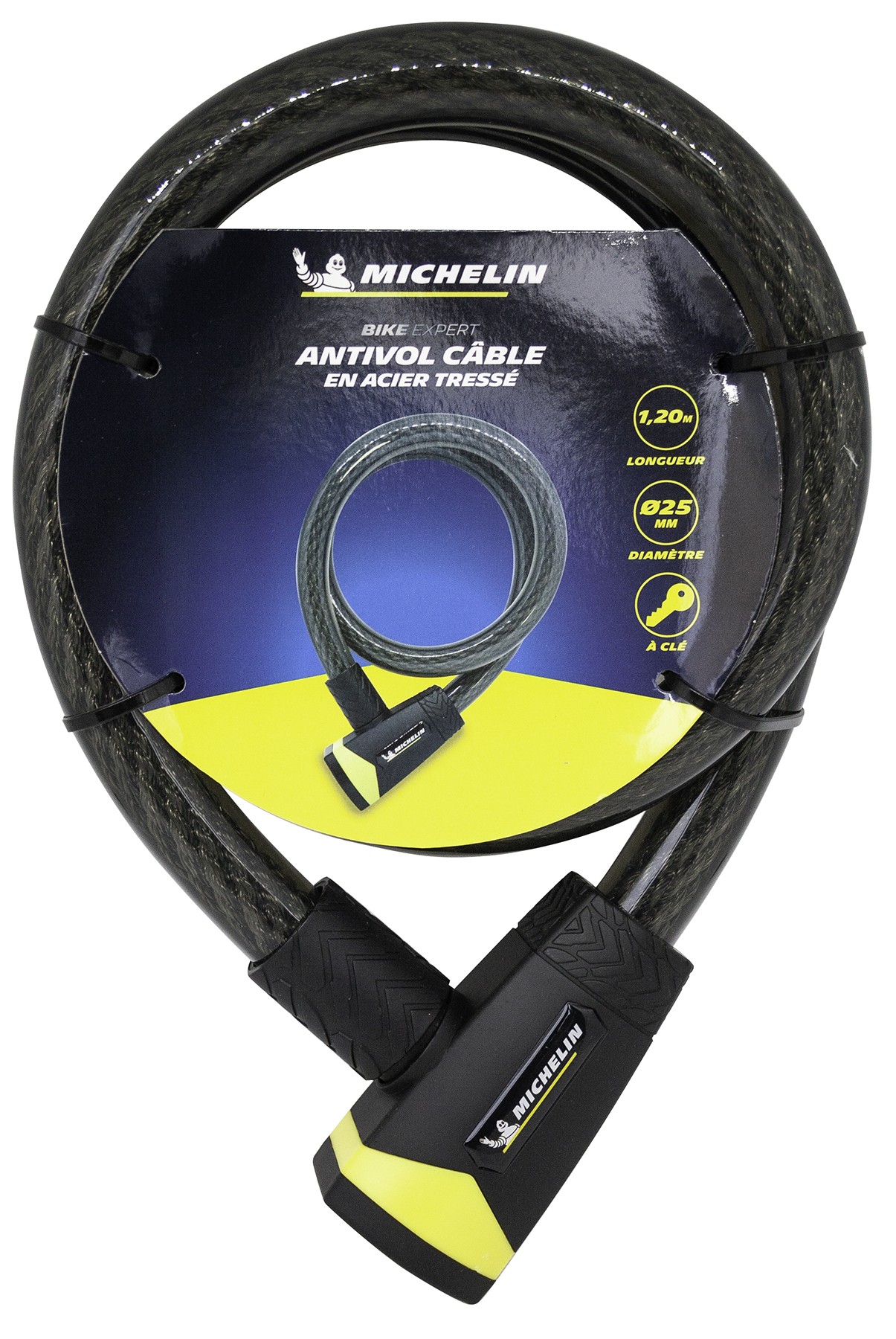 Michelin ANTIVOL VELO SPIRAL A CLE DIAM 25mm  LONG 1.20M  (LIVRE AVEC 2 CLES) - HOMOLOGUE FUB 1 ETOI